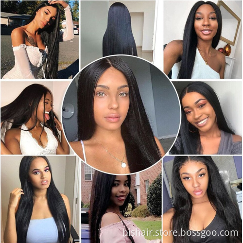 wholesale raw straight human hair Remy original bone straight Hair Black Women 100% Raw Brazilian Human Hair T Lace Frontal Wig